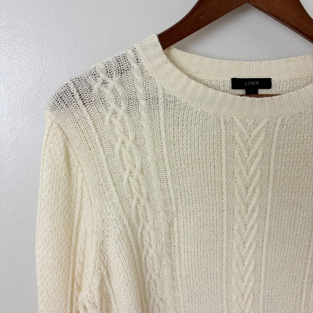 J. Crew Wool Sweater Fisherman Ivory Cable Knit Womens Size S Classic‎ Minimal